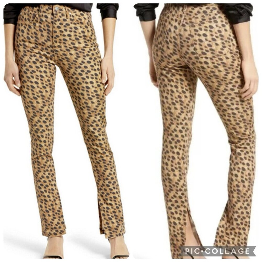 WeWoreWath Anthropologie jeans Denim Size 29 Animal Print Stiletto Slip Cheetah